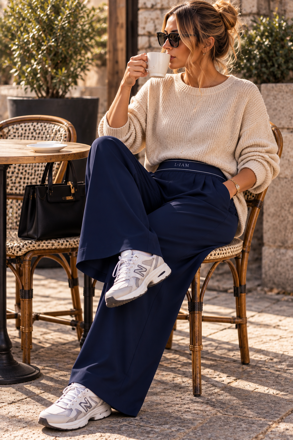 Pantalon fluide bleu marine L•IAM – Élégance & confort